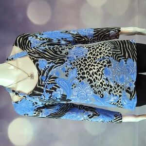 Extremely Rare Boston Proper sz L Stretchy Leopard and Floral Print Top